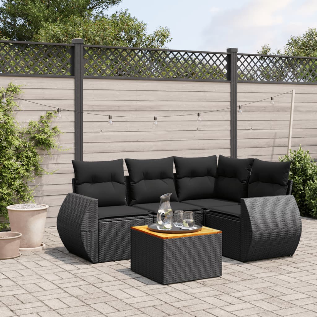 Set Divani da Giardino 5 pz con Cuscini in Polyrattan Nero - homemem39