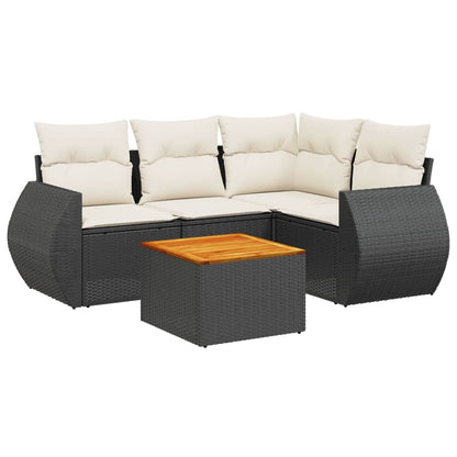 Set Divani da Giardino 5 pz con Cuscini in Polyrattan Nero | homemem39