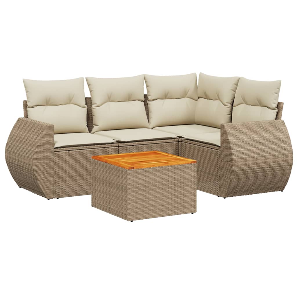Set Divano da Giardino 5 pz con Cuscini Beige in Polyrattan - homemem39