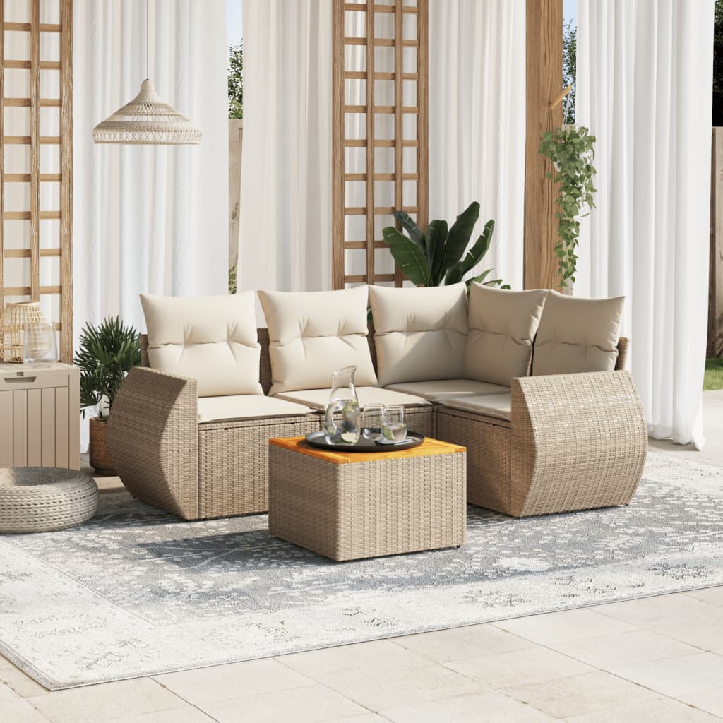 Set Divano da Giardino 5 pz con Cuscini Beige in Polyrattan - homemem39