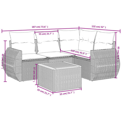 Set Divano da Giardino 5 pz con Cuscini Grigio in Polyrattan - homemem39