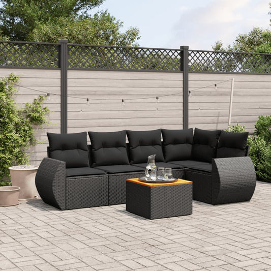 Set Divano da Giardino 6 pz con Cuscini Nero in Polyrattan - homemem39