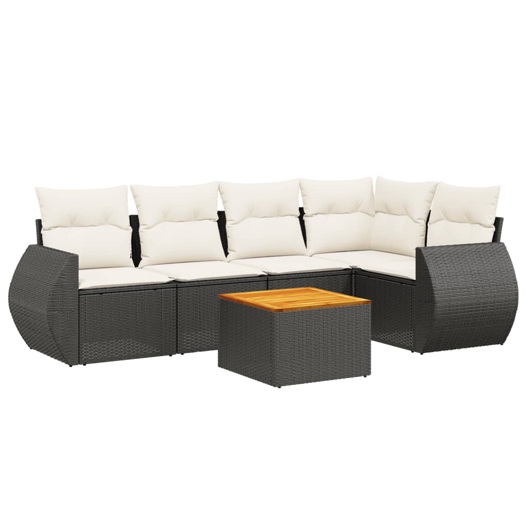 Set Divano da Giardino 6 pz con Cuscini Nero in Polyrattan | homemem39