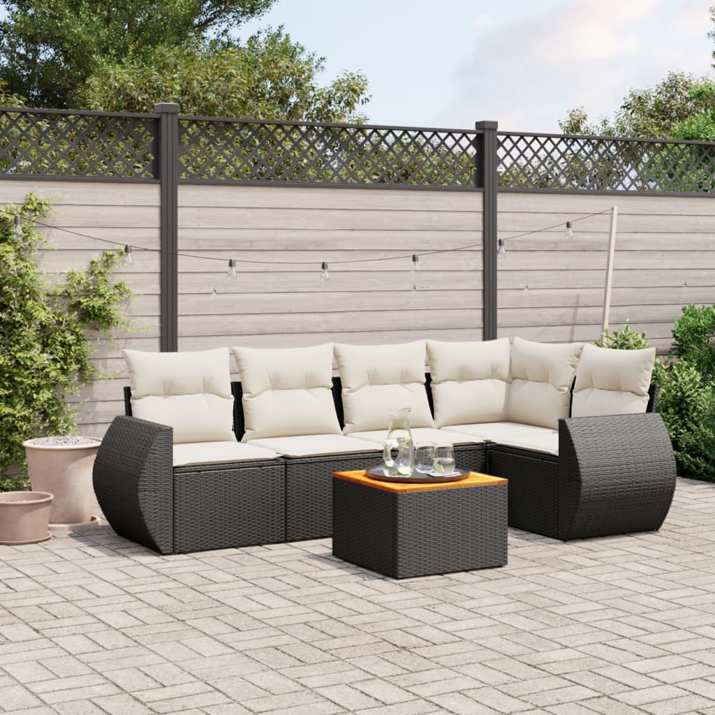 Set Divano da Giardino 6 pz con Cuscini Nero in Polyrattan | homemem39