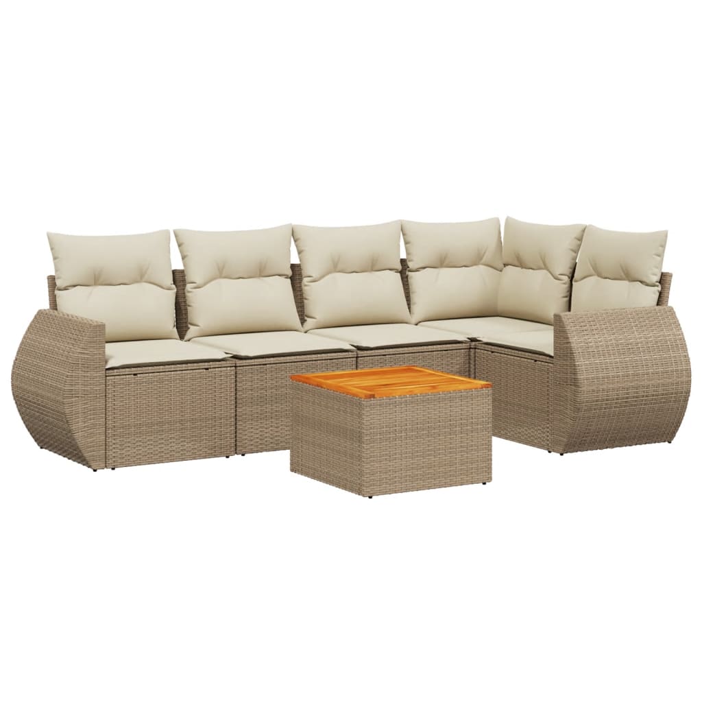 Set Divano da Giardino 6 pz con Cuscini Beige in Polyrattan - homemem39