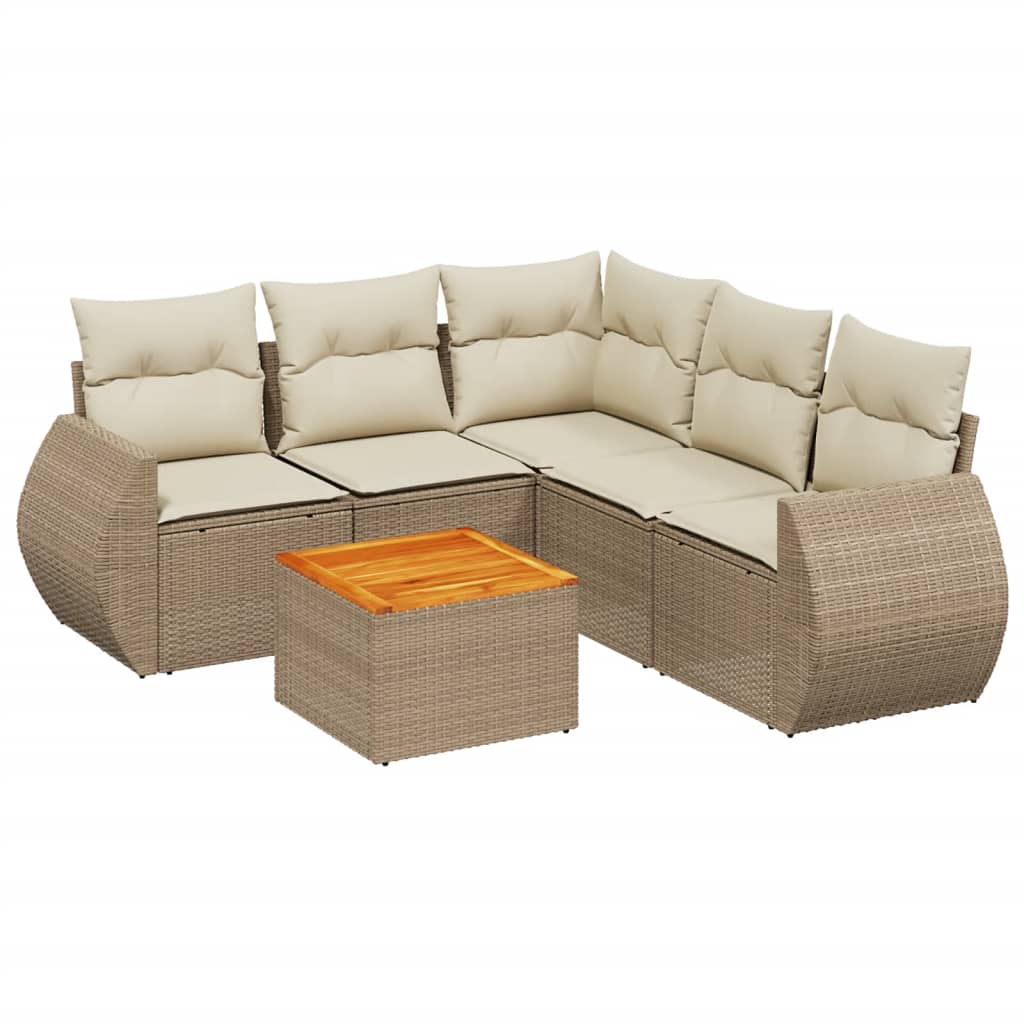 Set Divano da Giardino 6 pz con Cuscini Beige in Polyrattan - homemem39
