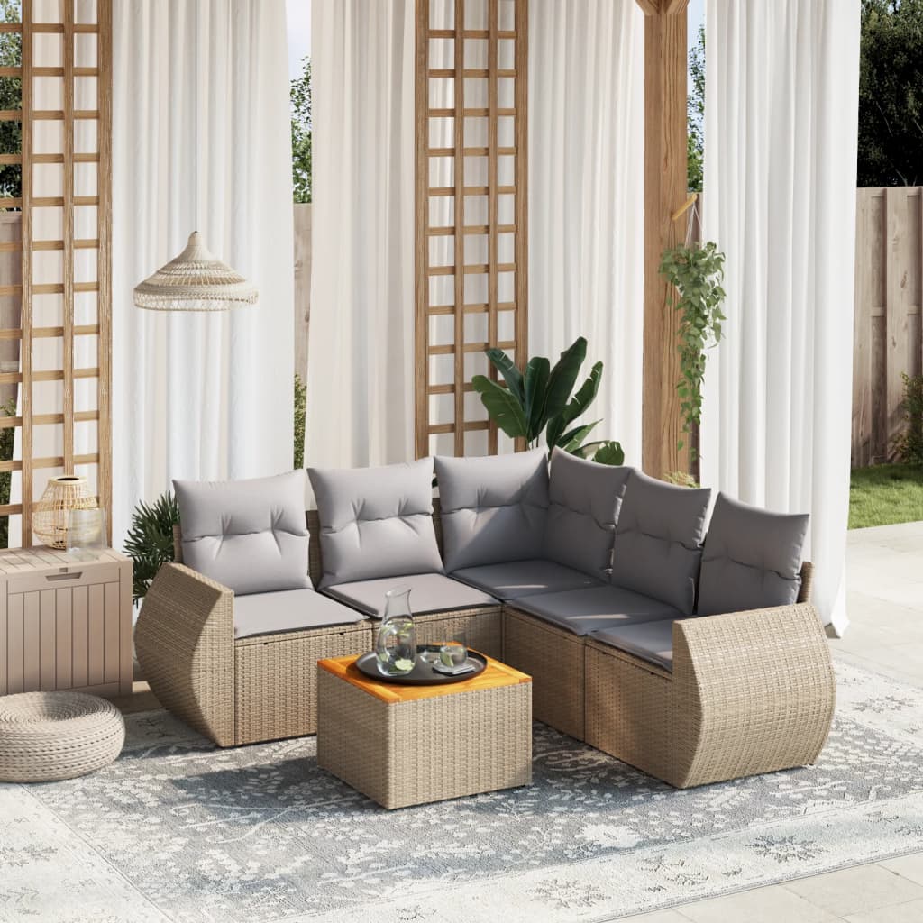 Set Divano da Giardino 6 pz con Cuscini Beige in Polyrattan - homemem39