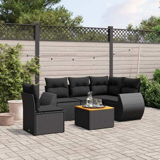 Set Divano da Giardino 6 pz con Cuscini Nero in Polyrattan - homemem39