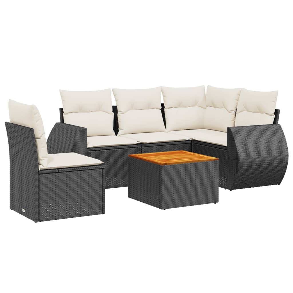 Set Divano da Giardino 6 pz con Cuscini Nero in Polyrattan - homemem39