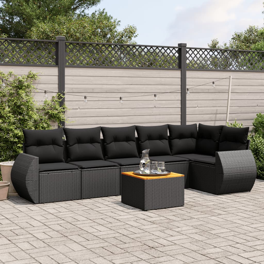 Set Divani da Giardino con Cuscini 7pz Nero Polyrattan - homemem39