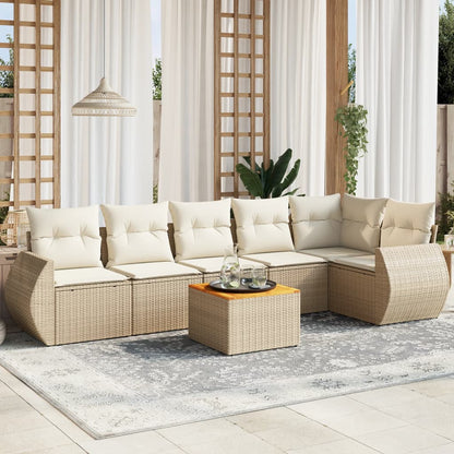 Set Divani da Giardino 7 pz con Cuscini Beige in Polyrattan - homemem39