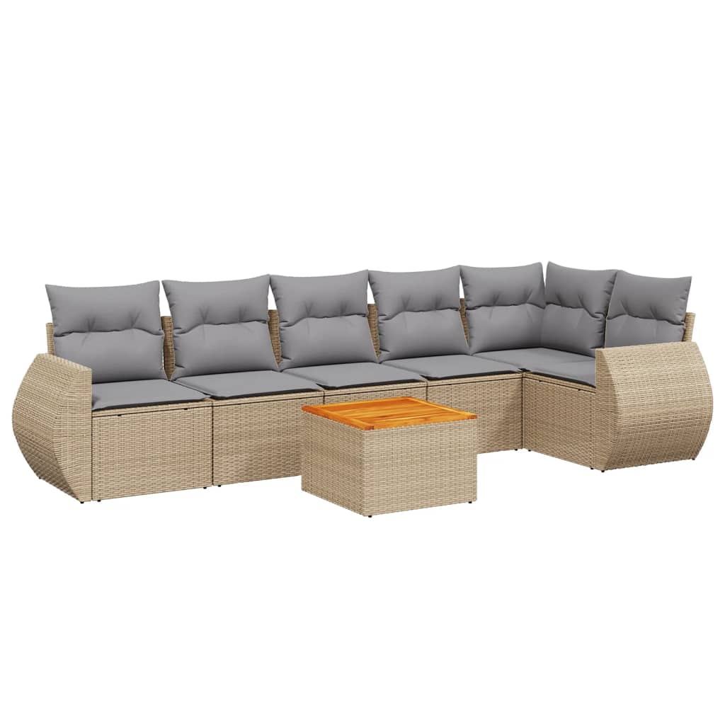 Set Divani da Giardino 7 pz con Cuscini Beige in Polyrattan - homemem39