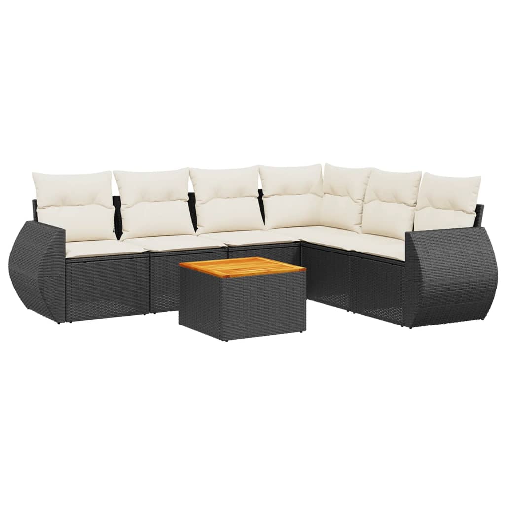 Set Divani da Giardino con Cuscini 7pz Nero Polyrattan | homemem39