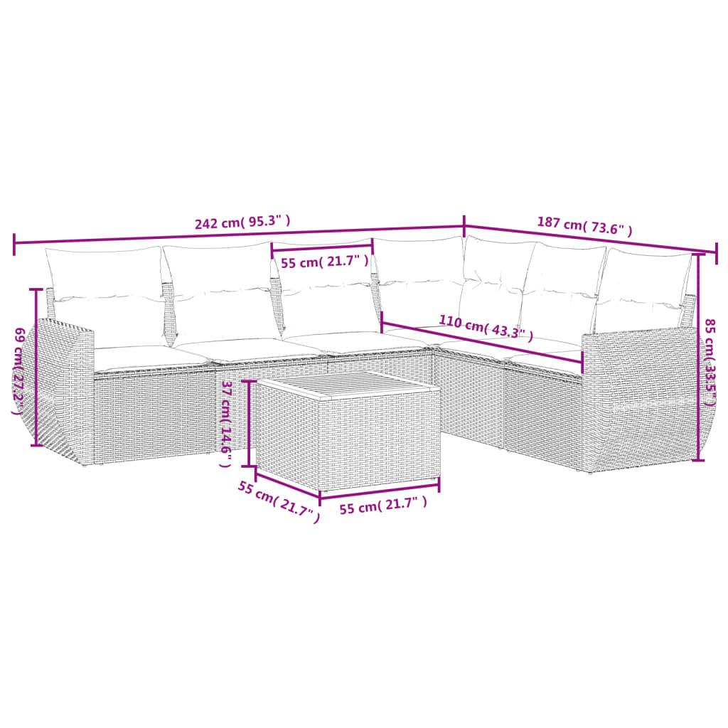 Set Divani da Giardino con Cuscini 7pz Nero Polyrattan | homemem39