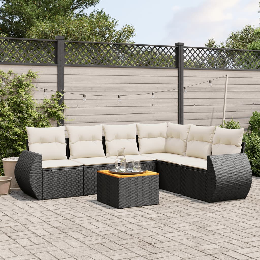 Set Divani da Giardino con Cuscini 7pz Nero Polyrattan | homemem39