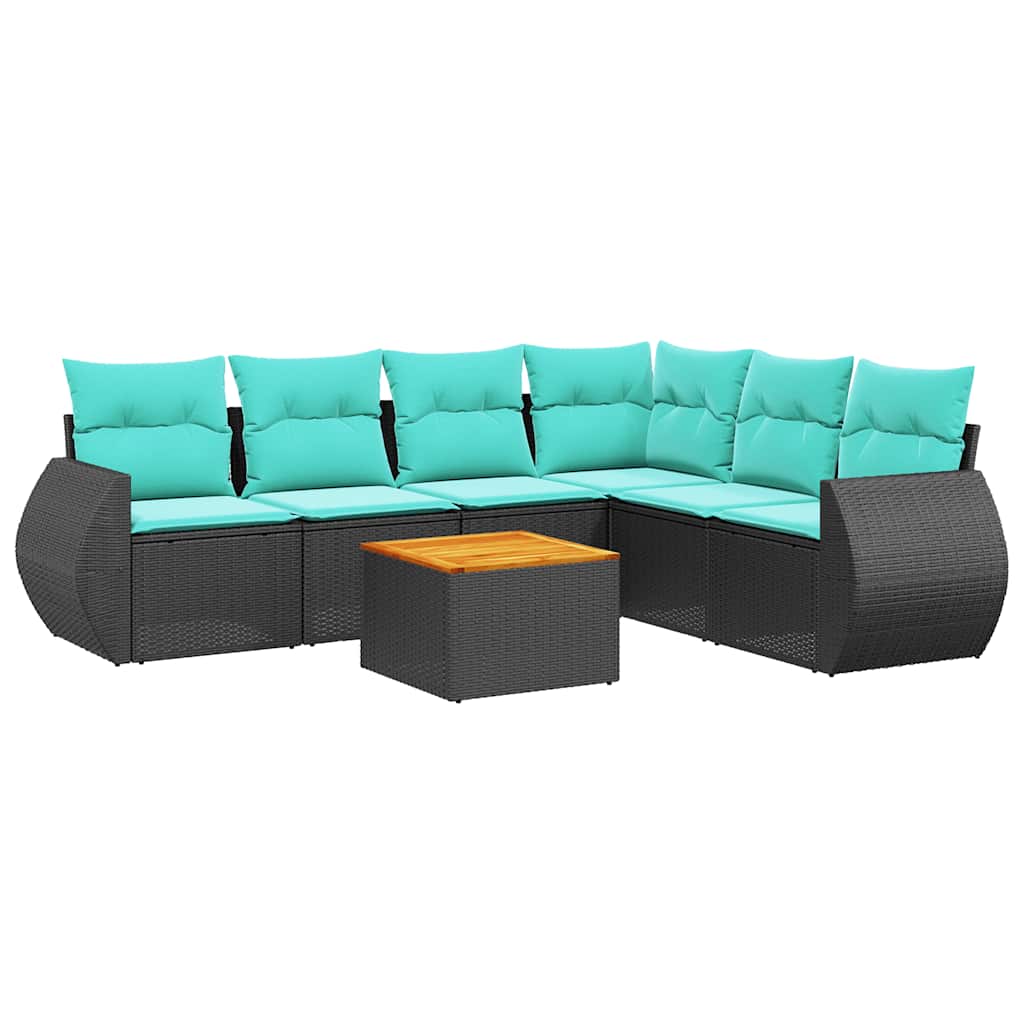 Set Divani da Giardino 7 pz con Cuscini Nero in Polyrattan | homemem39