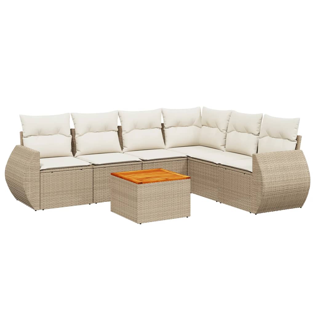 Set Divani da Giardino 7 pz con Cuscini Beige in Polyrattan - homemem39
