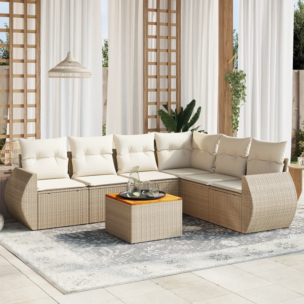 Set Divani da Giardino 7 pz con Cuscini Beige in Polyrattan - homemem39
