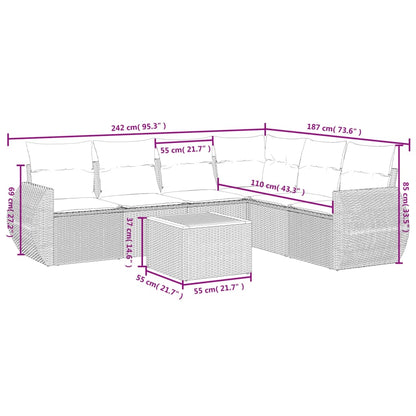 Set Divani da Giardino 7 pz con Cuscini Grigio in Polyrattan | homemem39