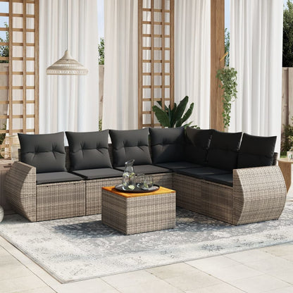 Set Divani da Giardino 7 pz con Cuscini Grigio in Polyrattan | homemem39