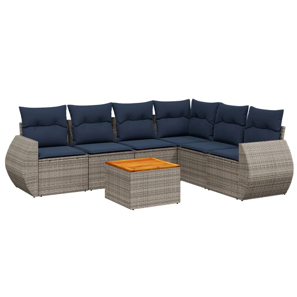 Set Divani da Giardino 7 pz con Cuscini Grigio in Polyrattan | homemem39