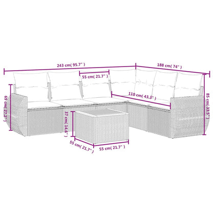 Set Divani da Giardino 7 pz con Cuscini Grigio in Polyrattan | homemem39