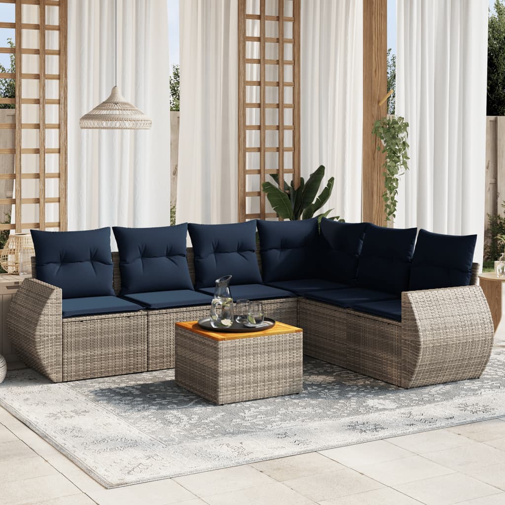 Set Divani da Giardino 7 pz con Cuscini Grigio in Polyrattan | homemem39