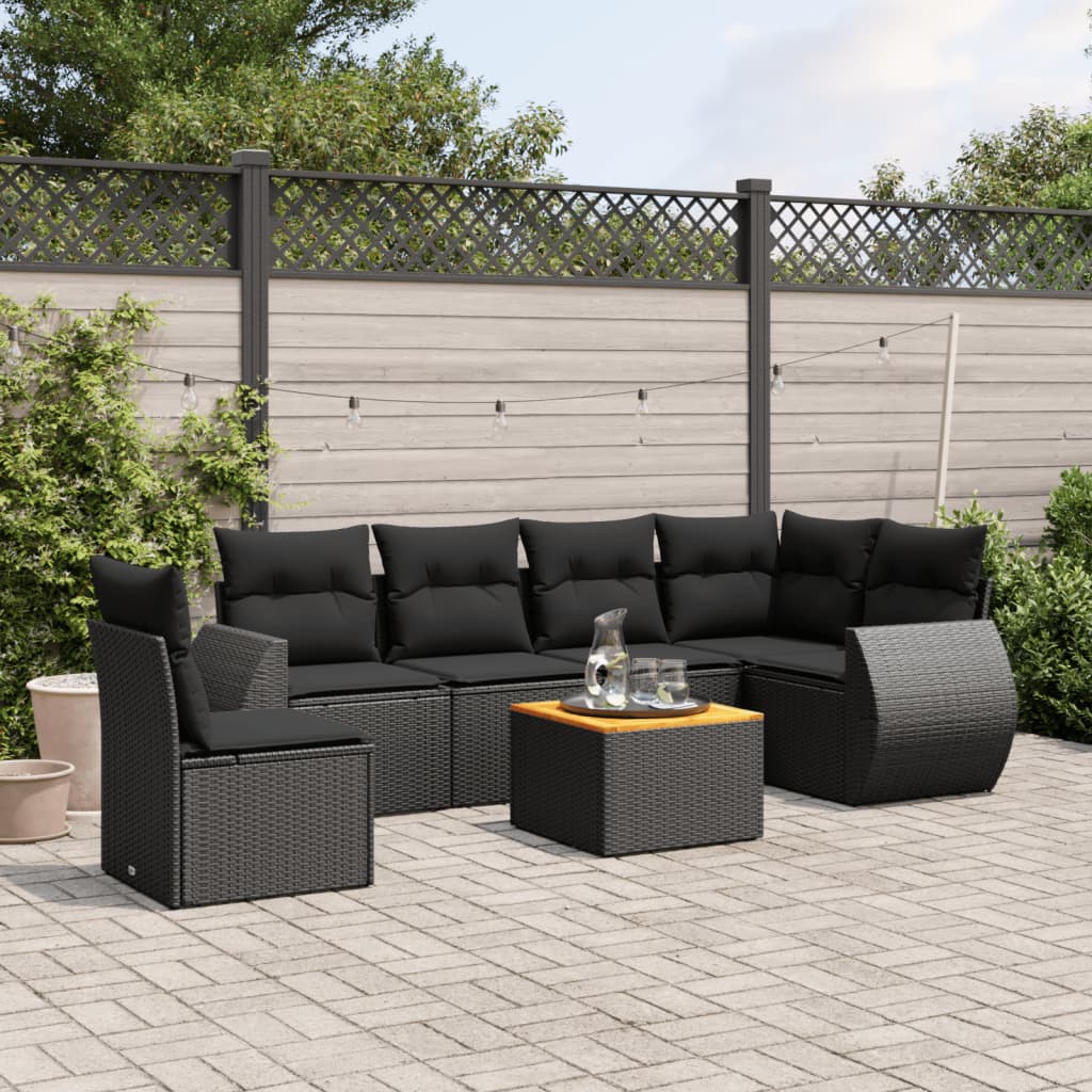 Set Divani da Giardino con Cuscini 7pz Nero Polyrattan - homemem39