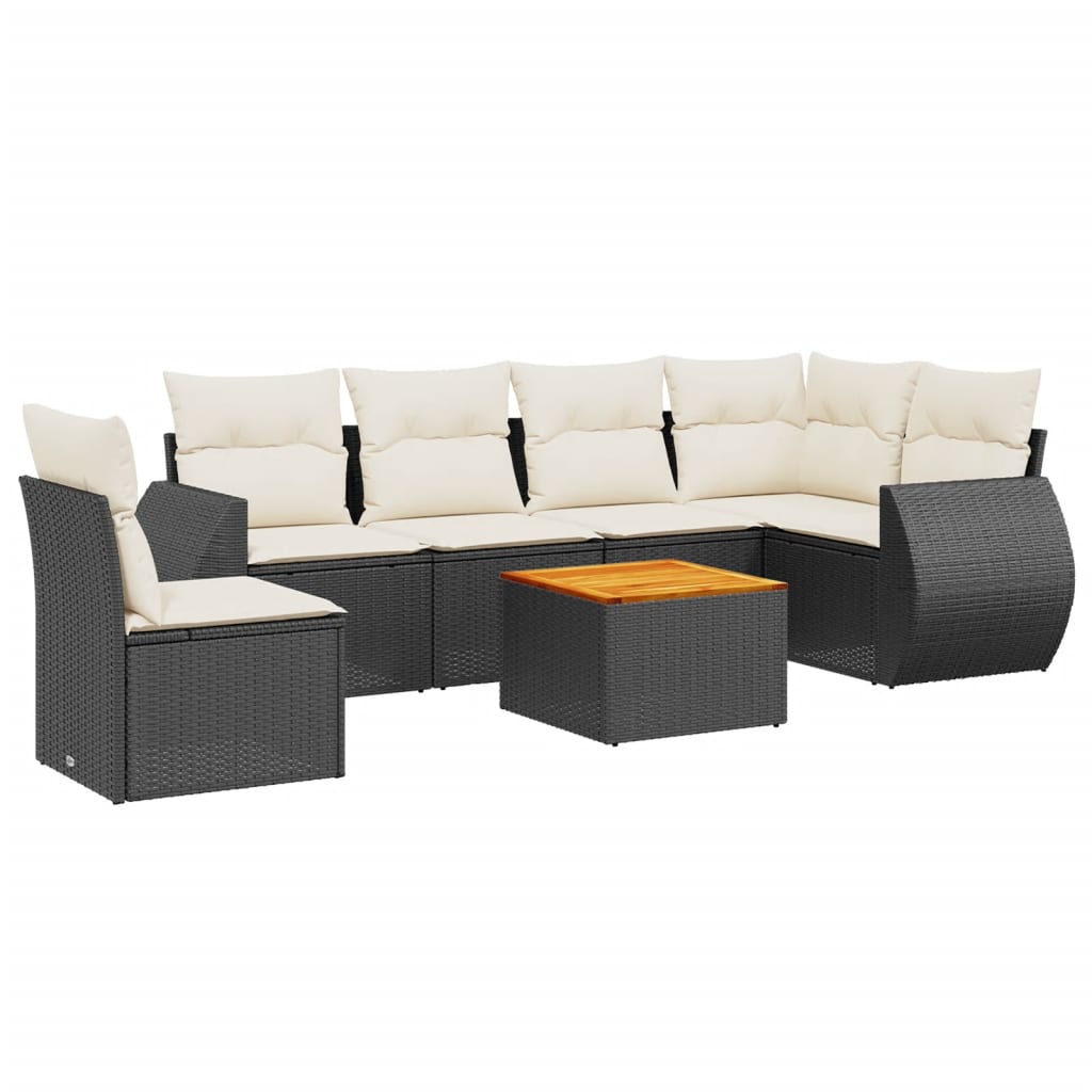 Set Divani da Giardino con Cuscini 7pz Nero Polyrattan | homemem39