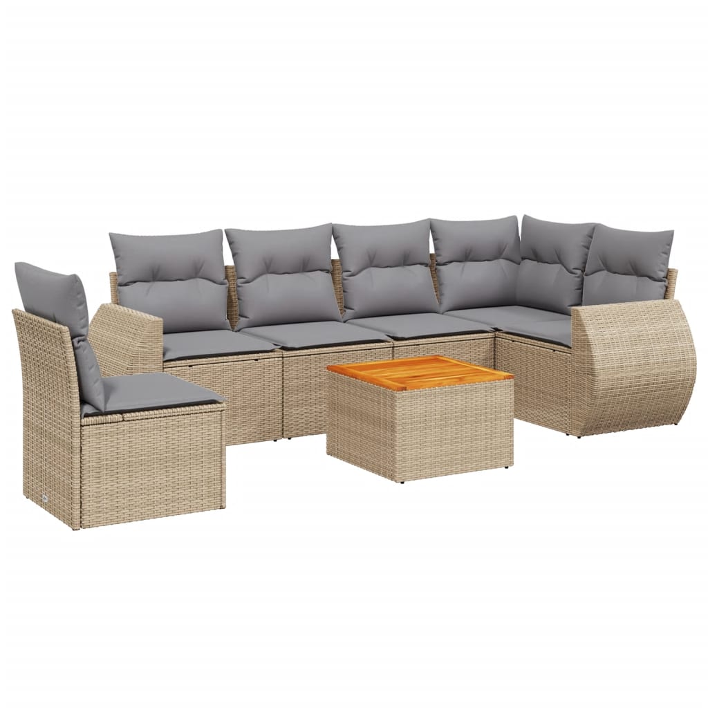 Set Divani da Giardino 7 pz con Cuscini Beige in Polyrattan - homemem39