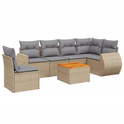 Set Divani da Giardino 7 pz con Cuscini Beige in Polyrattan - homemem39