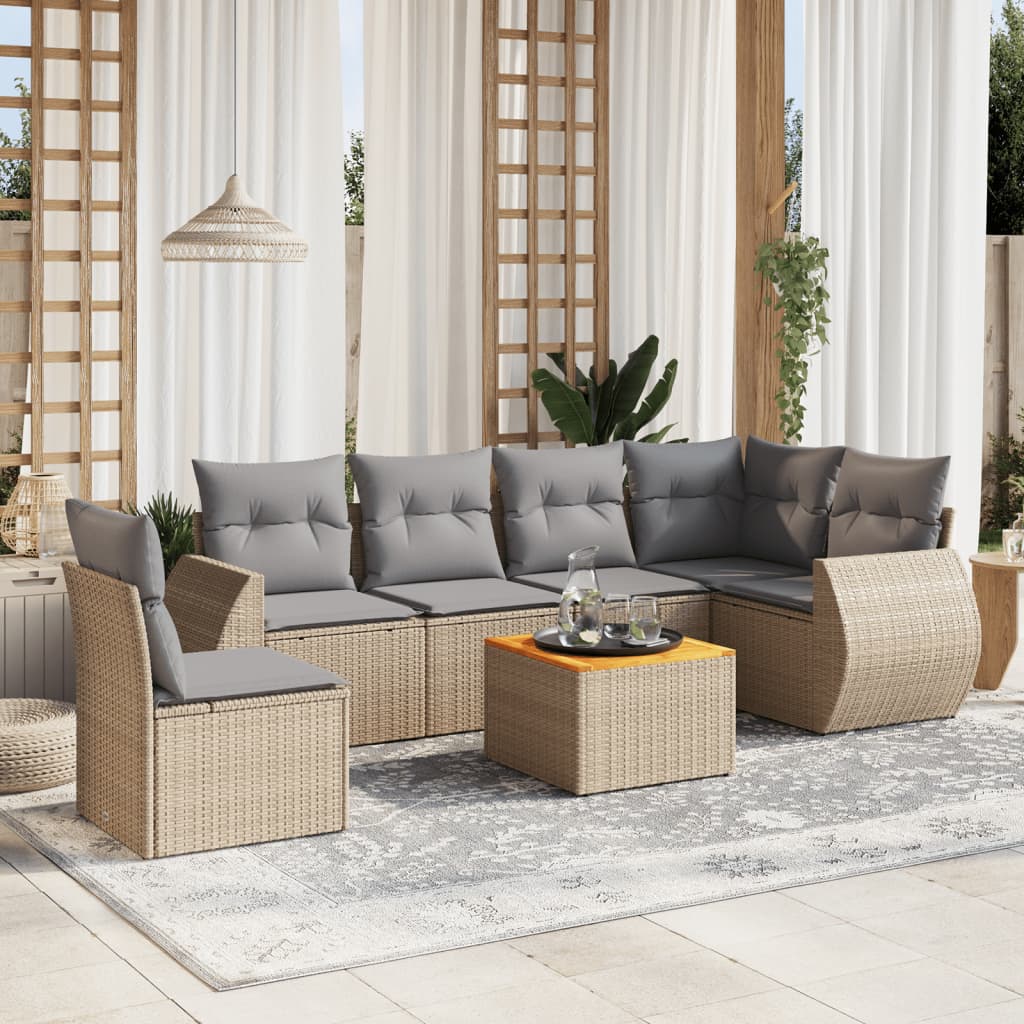 Set Divani da Giardino 7 pz con Cuscini Beige in Polyrattan - homemem39