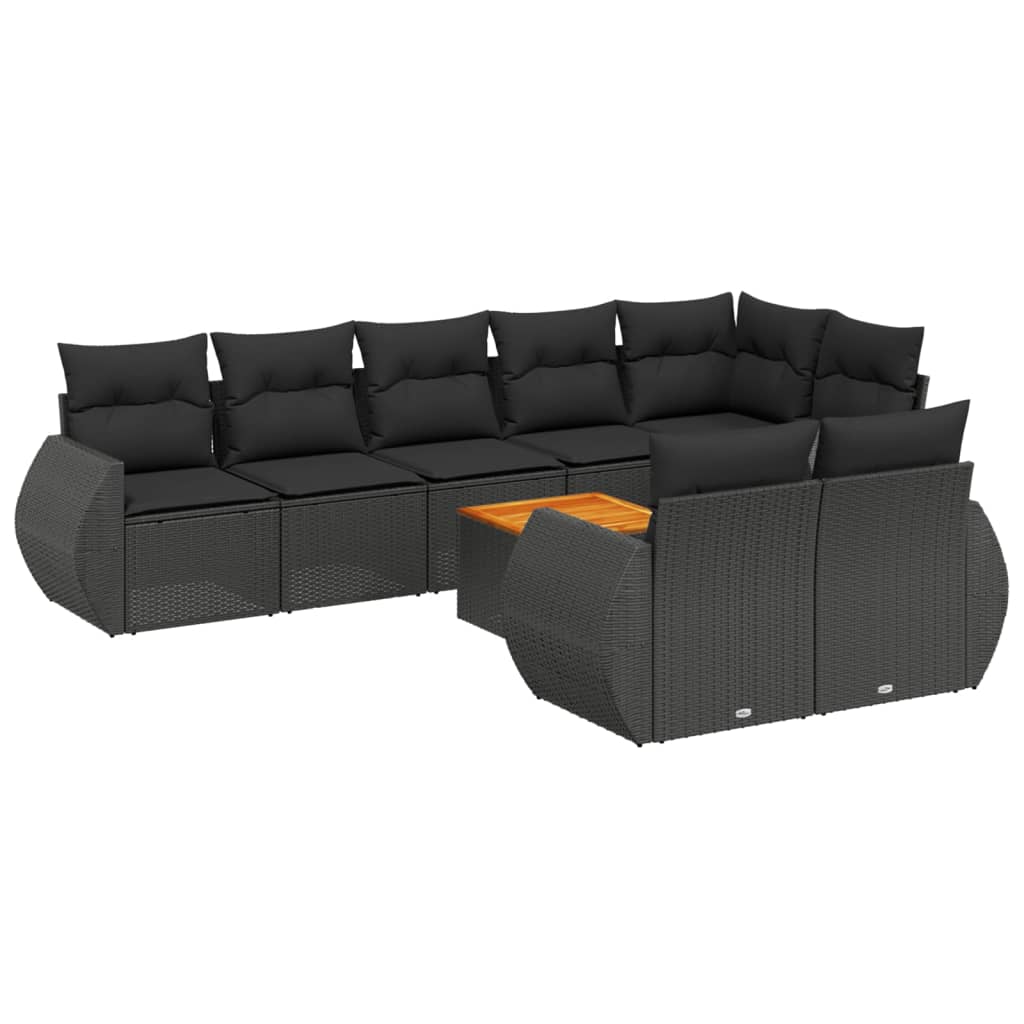 Set Divani da Giardino 9 pz con Cuscini Nero in Polyrattan | homemem39