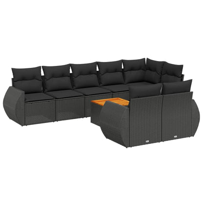 Set Divani da Giardino 9 pz con Cuscini Nero in Polyrattan - homemem39
