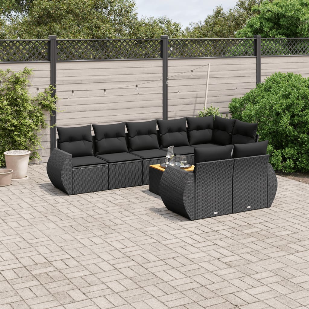 Set Divani da Giardino 9 pz con Cuscini Nero in Polyrattan | homemem39