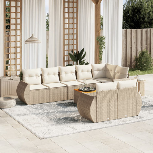 Set Divano da Giardino 9 pz con Cuscini Beige in Polyrattan - homemem39