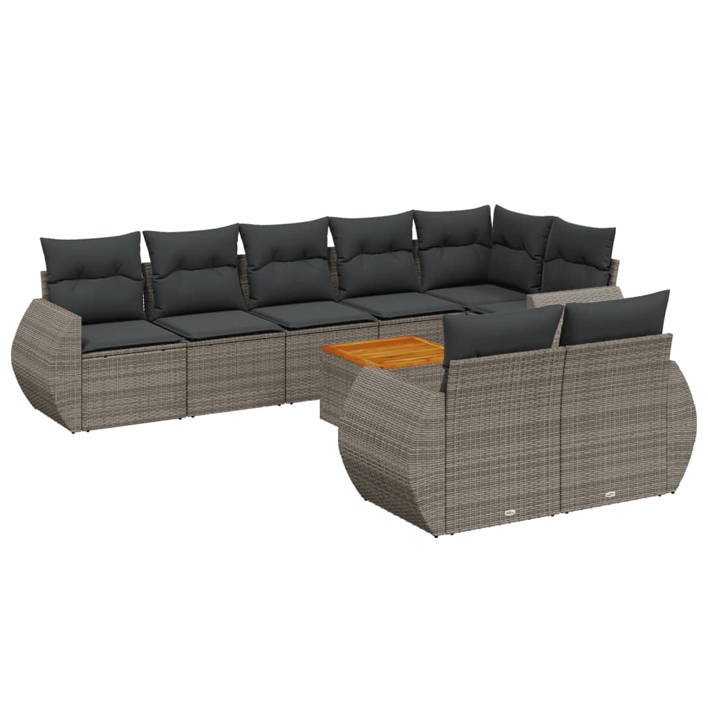 Set Divano da Giardino 9 pz con Cuscini Grigio in Polyrattan - homemem39