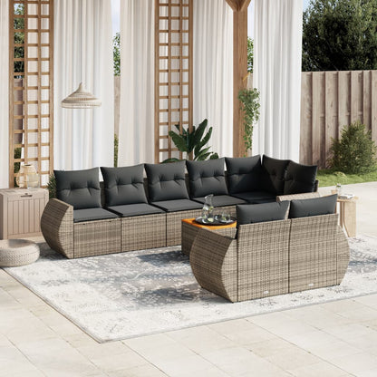 Set Divano da Giardino 9 pz con Cuscini Grigio in Polyrattan - homemem39