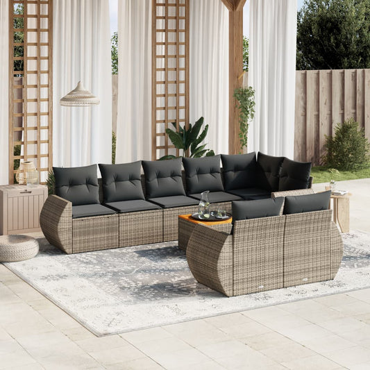 Set Divano da Giardino 9 pz con Cuscini Grigio in Polyrattan - homemem39
