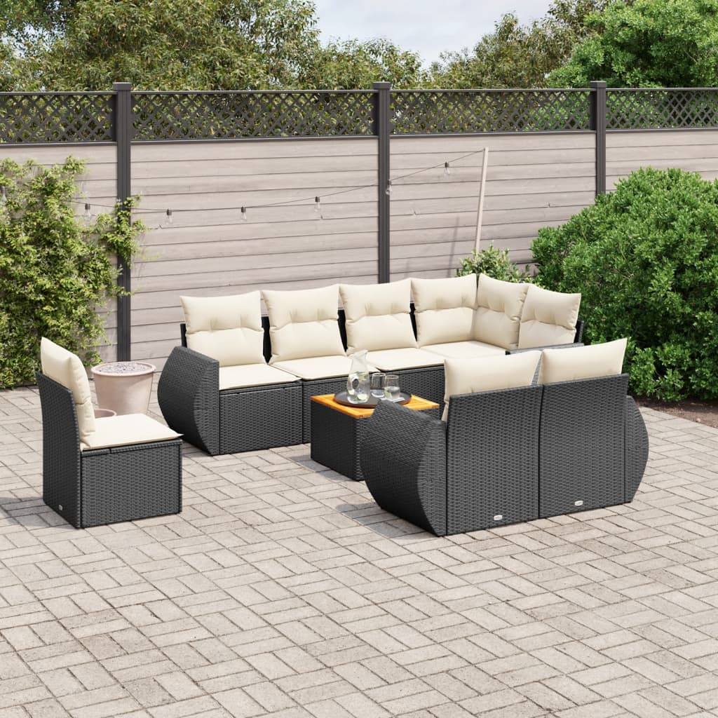 Set Divani da Giardino 9 pz con Cuscini Nero in Polyrattan - homemem39