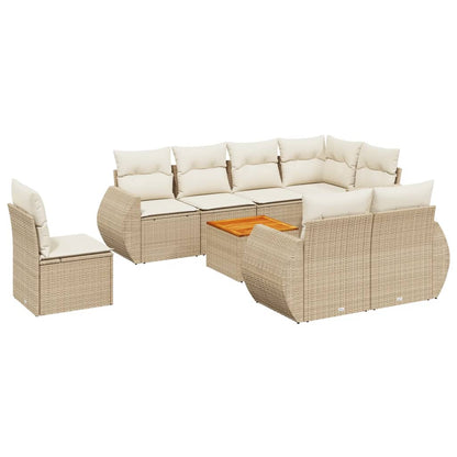 Set Divano da Giardino 9 pz con Cuscini Beige in Polyrattan - homemem39