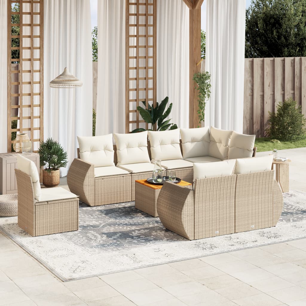 Set Divano da Giardino 9 pz con Cuscini Beige in Polyrattan - homemem39