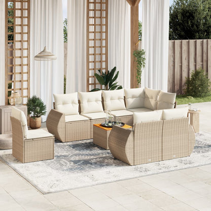 Set Divano da Giardino 9 pz con Cuscini Beige in Polyrattan - homemem39