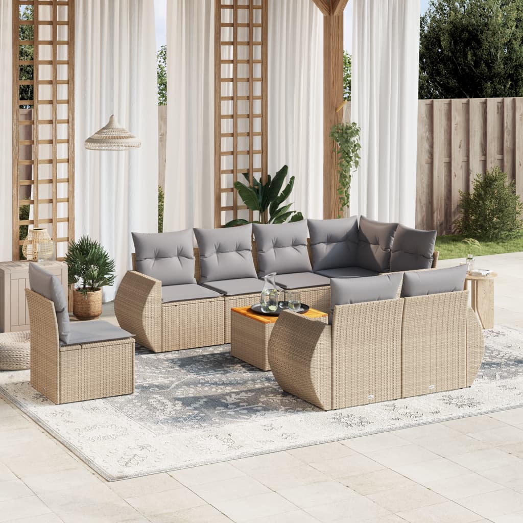 Set Divano da Giardino 9 pz con Cuscini Beige in Polyrattan - homemem39
