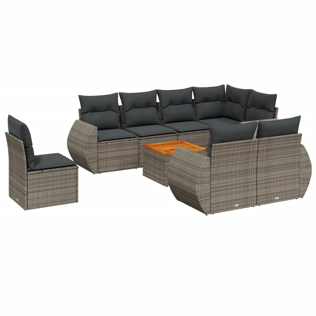 Set Divano da Giardino 9 pz con Cuscini Grigio in Polyrattan - homemem39