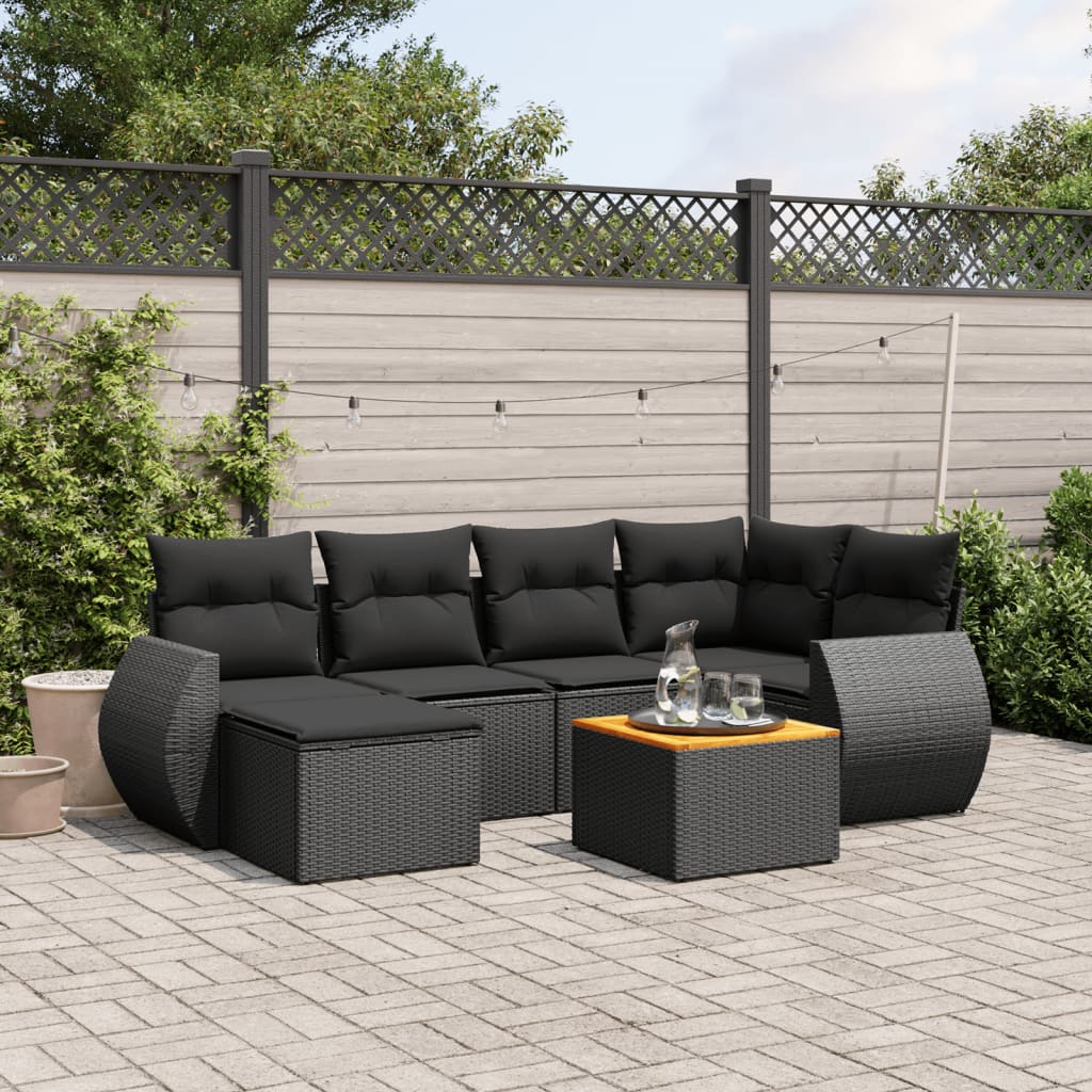 Set Divani da Giardino con Cuscini 7pz Nero Polyrattan | homemem39
