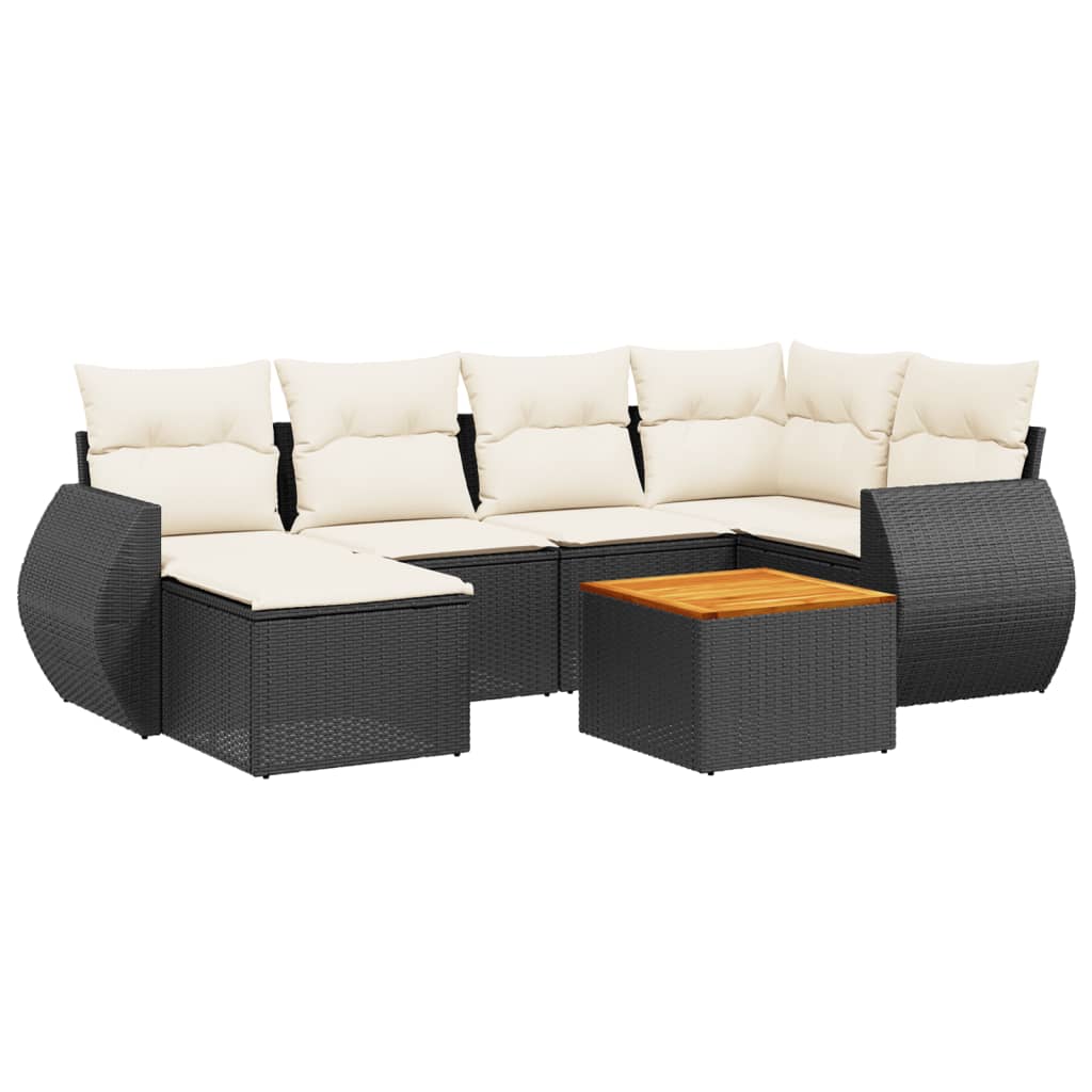 Set Divani da Giardino con Cuscini 7pz Nero Polyrattan | homemem39