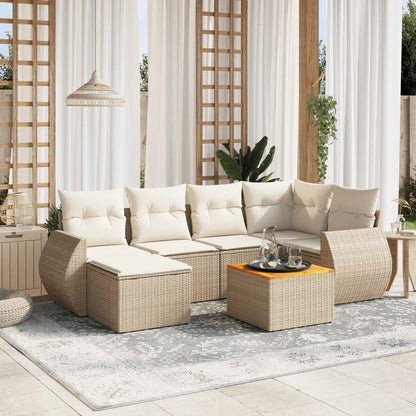 Set Divani da Giardino 7 pz con Cuscini Beige in Polyrattan - homemem39