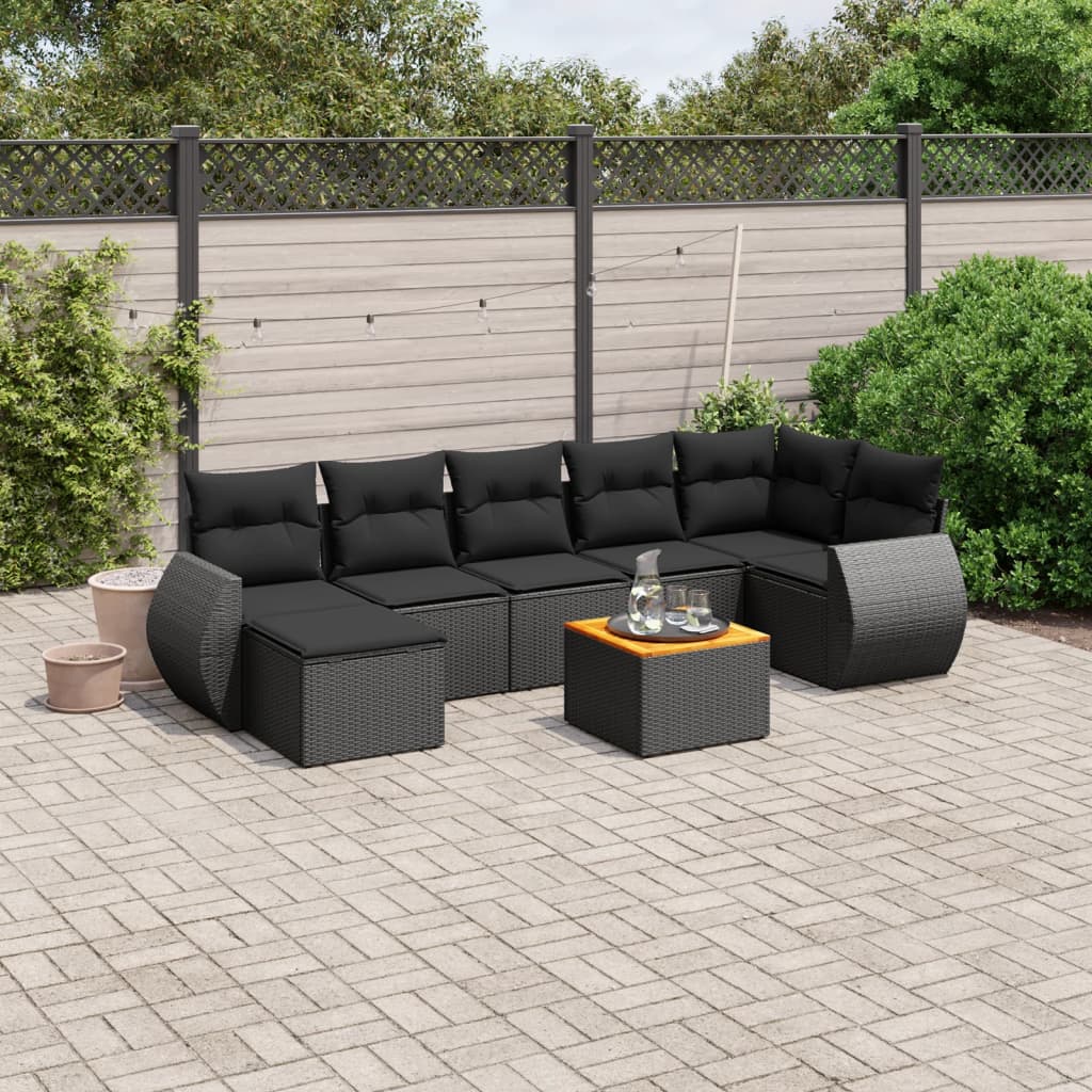Set Divani da Giardino con Cuscini 8 pz Nero in Polyrattan - homemem39