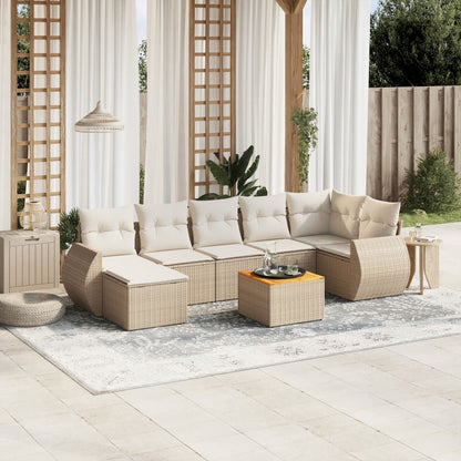 Set Divano da Giardino 8 pz con Cuscini Beige in Polyrattan - homemem39